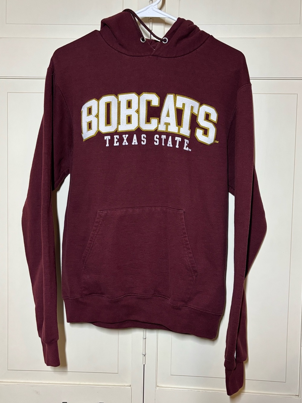 Champion Maroon Hooded Sweatshirt with Bobcats Texas State Logo